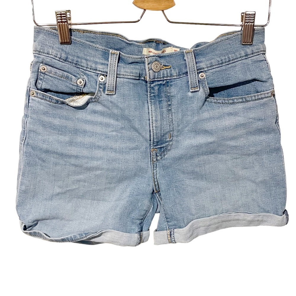 Levis Size 27 Medium Wash Mid Length Denim Jean Shorts Cuffed